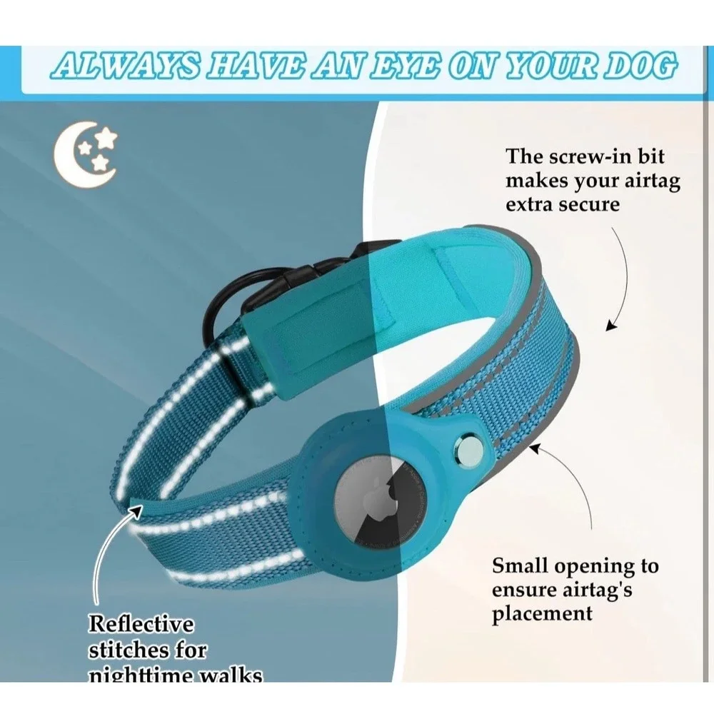 Dog‎ Collar Medium with Airtag Holder for Tracking and Safety Reflective Comfort